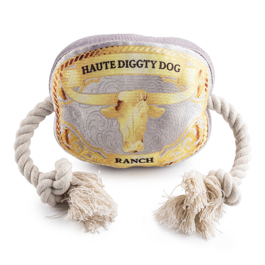 Western Belt Buckle Plush Squeaky Rope Dog Toy