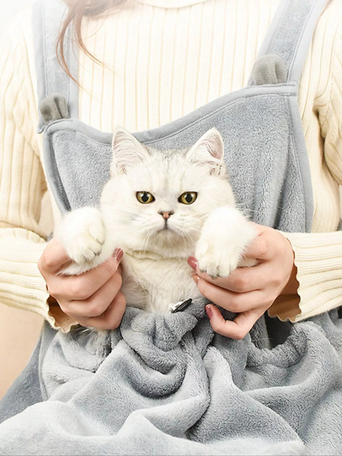 Pet Carrier Apron - Cozy Hands-Free Sling with Paw Holes