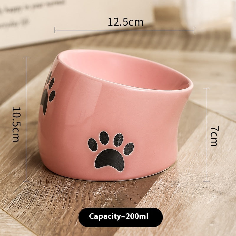 Drinking Water Neck Protection Pet Ceramic Oblique Mouth