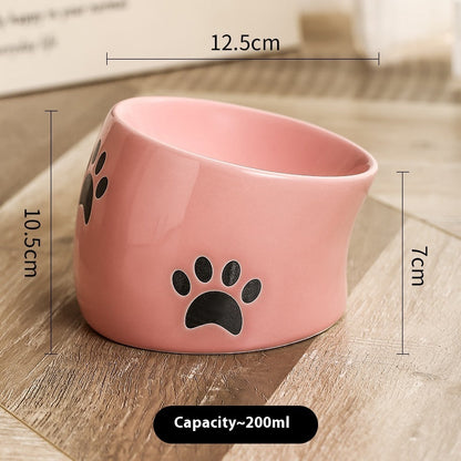 Drinking Water Neck Protection Pet Ceramic Oblique Mouth