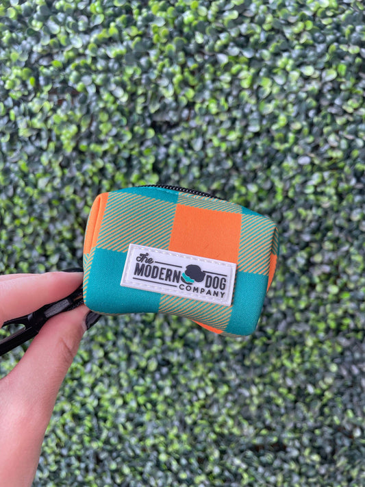 Dog Poop Bag Holder Plaid Camping Neoprene Clip