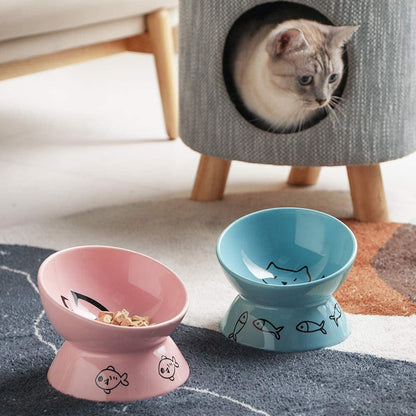 Cat Bowl Raised Elevated Dry Wet Food Ceramic 🐱