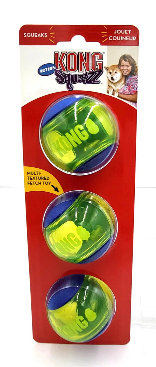 KONG® Squeezz Action Ball Medium 3 Pack Squeaky Fetch