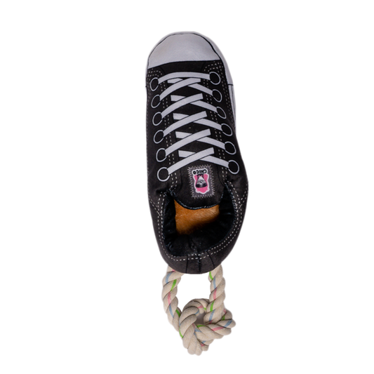 Sneaker Plush Dog Toy Squeaky Treat Compartment Black 👟
