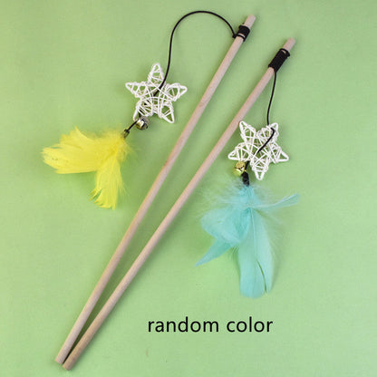 Log Wooden Pole Vine Bal Bell Feather Cat Teaser Stick