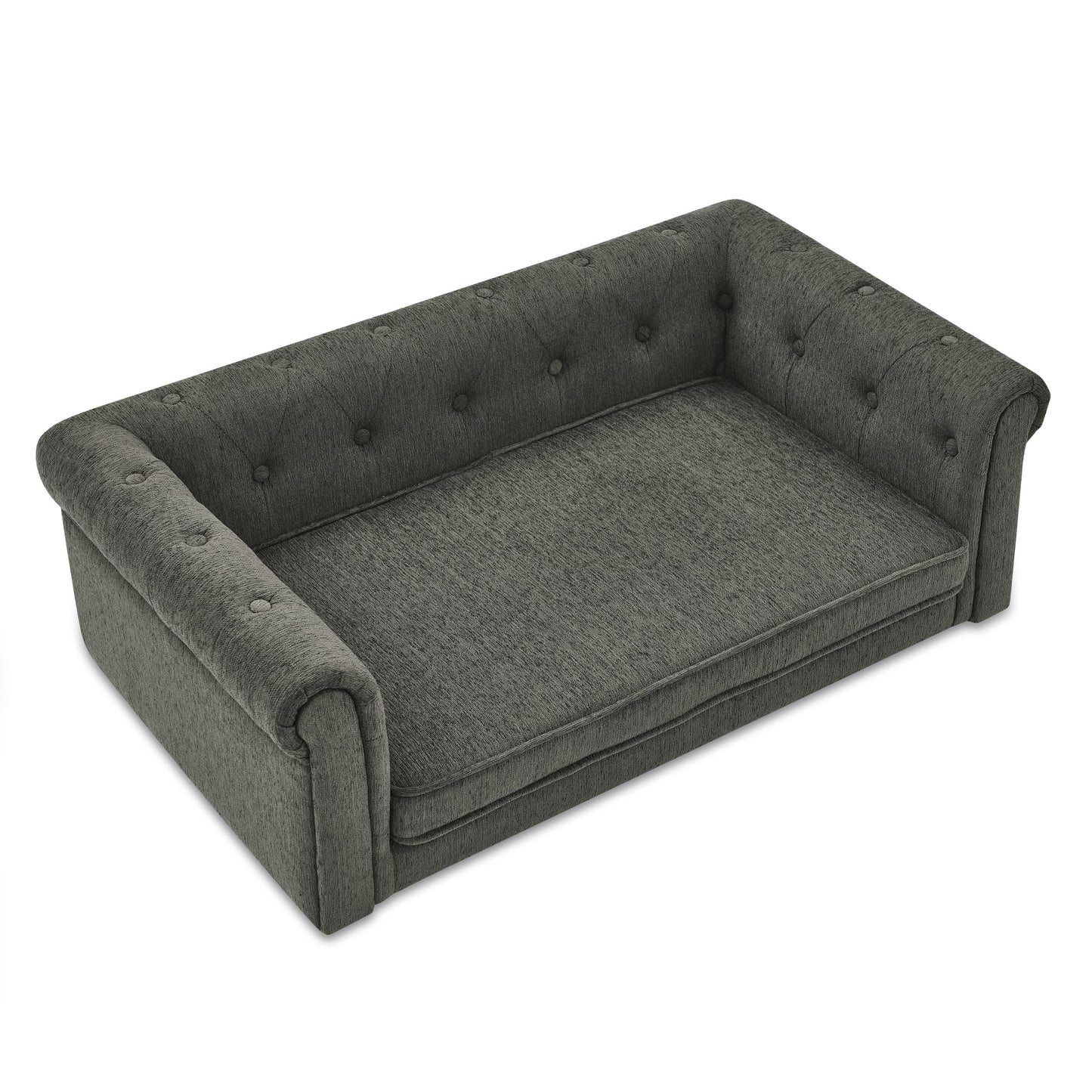 Modern Style Elegant Rectangle Pet Bed for Small and Medium Dogs, Durable Elevated Dog Sofa, Dark Grey Foam