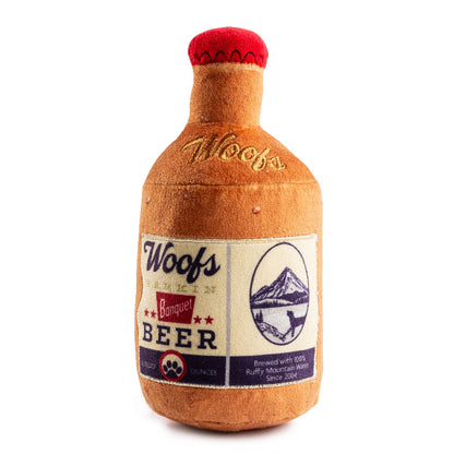 Woofs Beer Bottle Plush Squeaky Dog Toy
