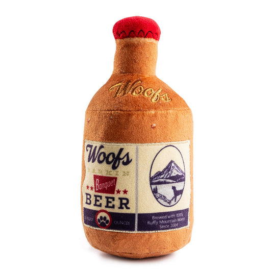 Woofs Beer Bottle Plush Squeaky Dog Toy