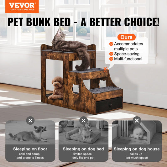 Pet Bunk Bed with Stairs - Window Perch with Indoor Storage