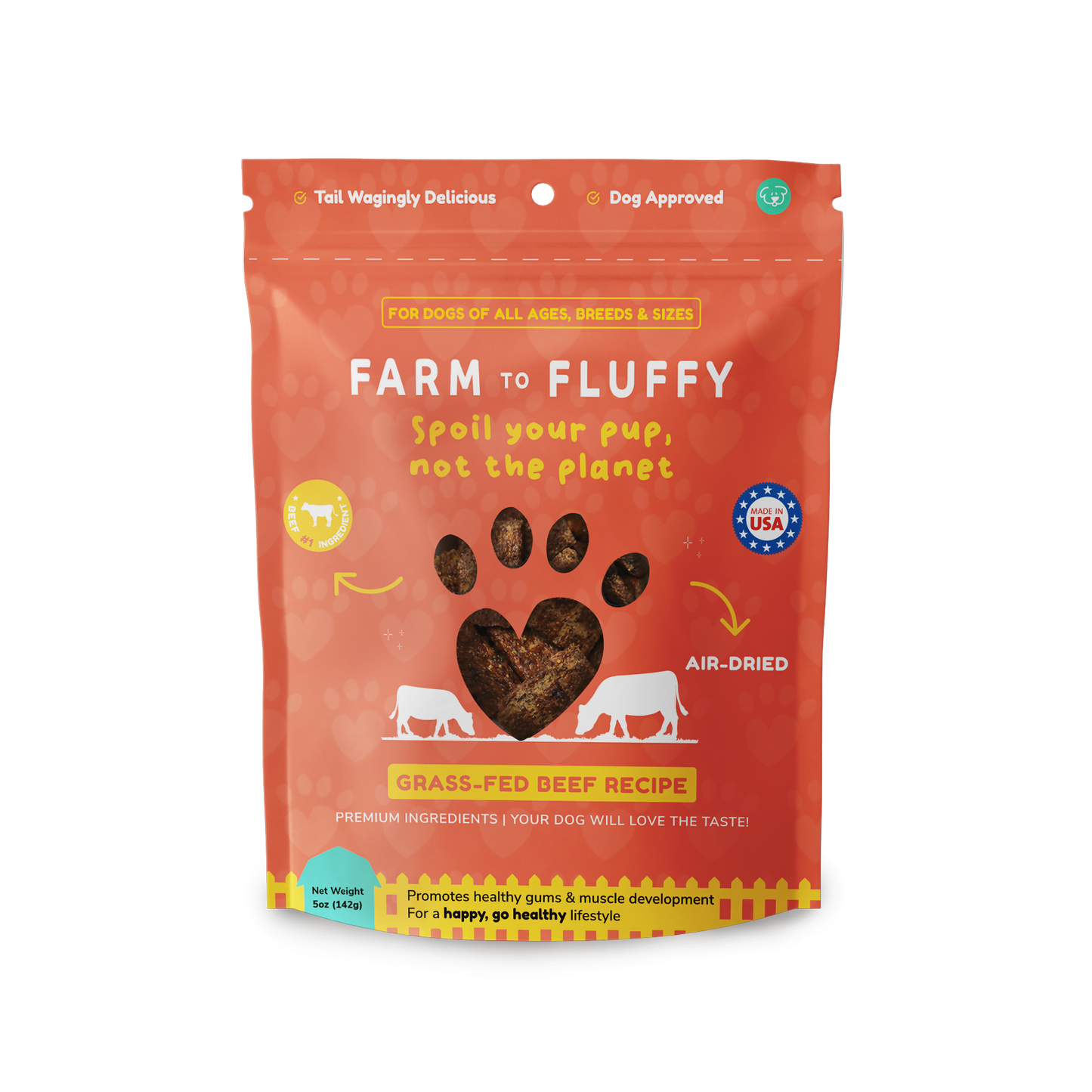 Farm To Fluffy Grass-Fed Beef Dog Treats, Antibiotic Free, Sustainable Bag - 5 oz