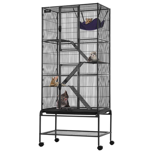 69' Metal Small Animal Cage 4-Tier Rolling Ferret Cage With Tray 3 Ramps