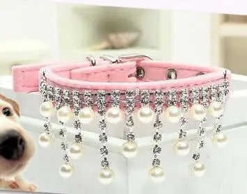 Tail Chasers Fancy cat collar for special occasions with pearl and rhinestone embellishments in pink