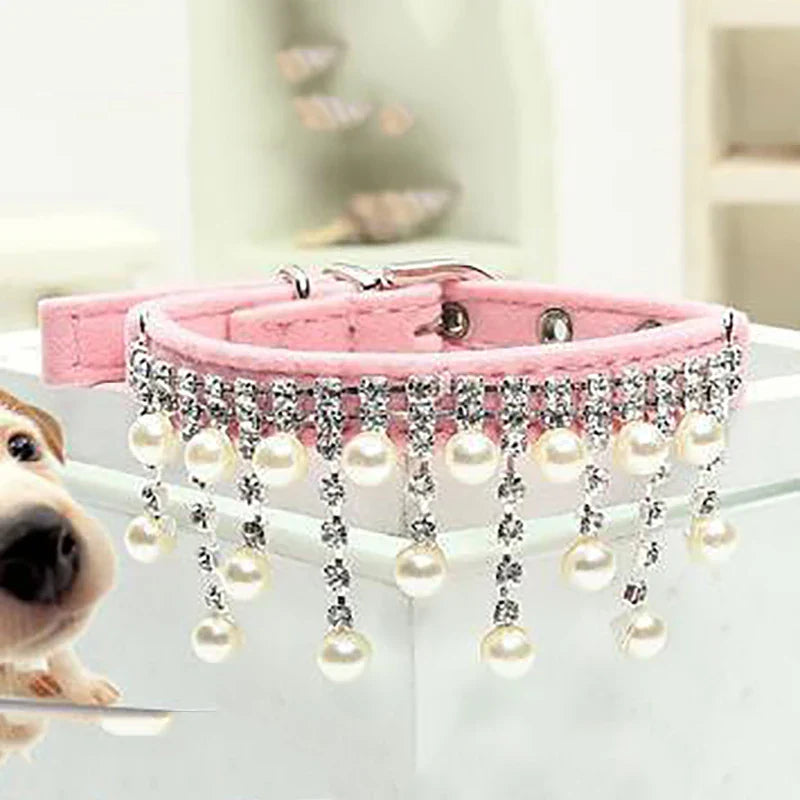 Fancy cat collar for special occasions in pink with pearl and crystal embellishments