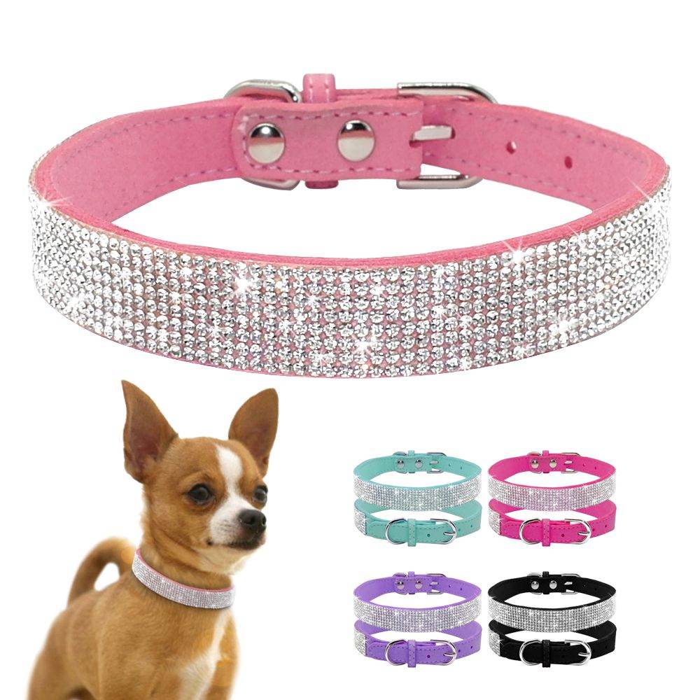 Fashionable dog collars for small dogs by Purrfect Pet Kingdom in pink with rhinestones and buckle closure