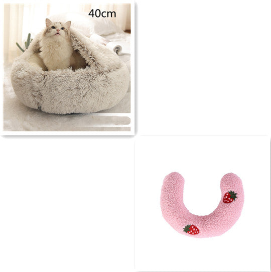 2-in-1 Pet Bed - Round Plush Calming Donut Bed for Dogs & Cats