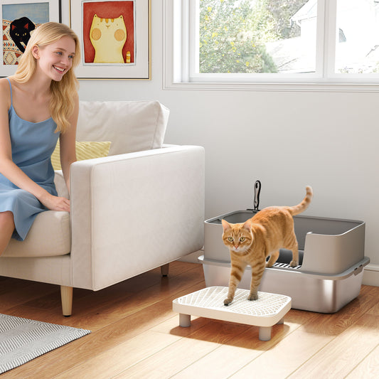 Stainless Steel Litter Box - High Sided Metal Box with Scoop