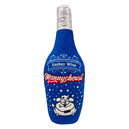Mannychewsit Kosher Wine Plush Squeaky Dog Toy (Double Sided)