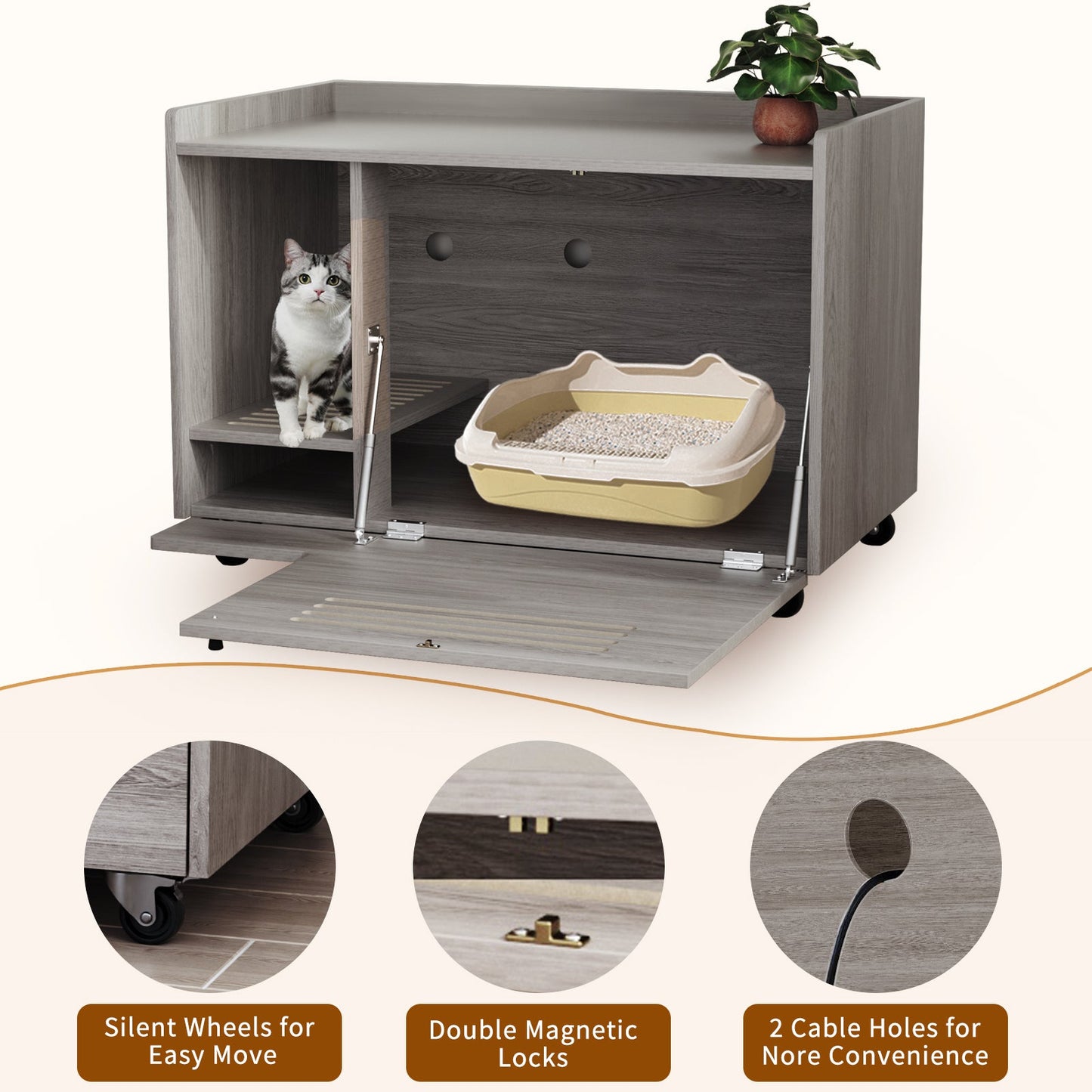 Cat Litter Box Enclosure Hidden Furniture Gray
