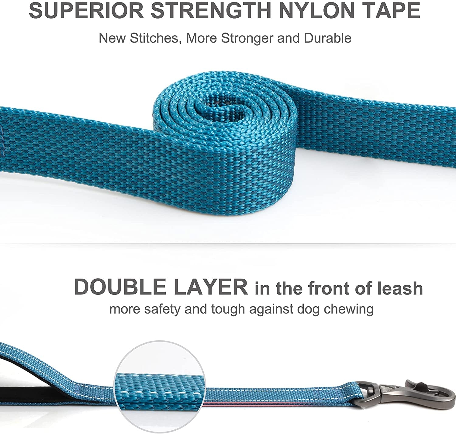 5 foot durable dog leash for large dogs with double-layer nylon for increased safety and chew resistance