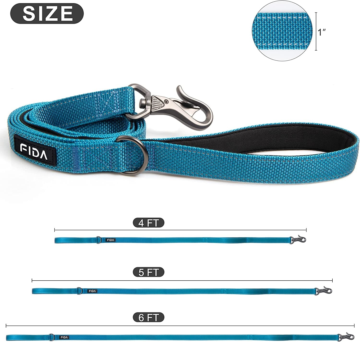 5 foot durable dog leash for large dogs in blue, featuring strong fabric and a secure clasp
