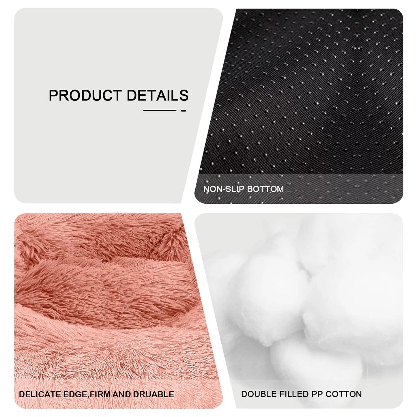 Fluffy donut cat bed with non-slip bottom, double filled PP cotton, and durable edges for comfort