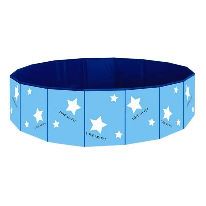 Foldable Dog Pool by Stevvex in blue, 60cm size, perfect for indoor and outdoor pet bathing and play. Leakproof and portable.