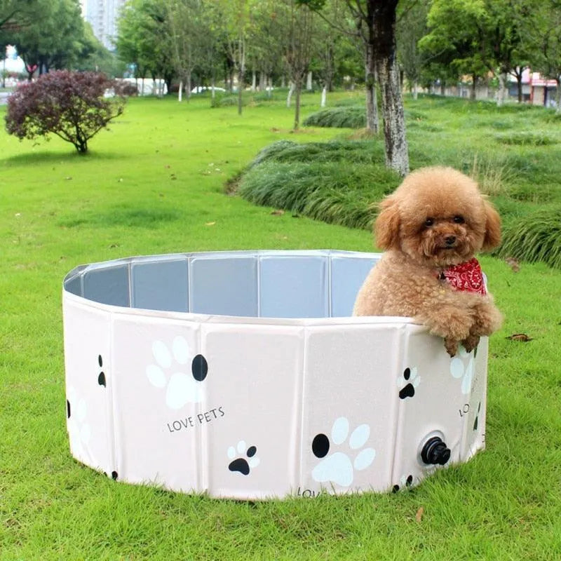 Foldable Dog Pool by Stevvex in blue, 80cm size, perfect for indoor/outdoor pet bathing and play, leakproof and portable.
