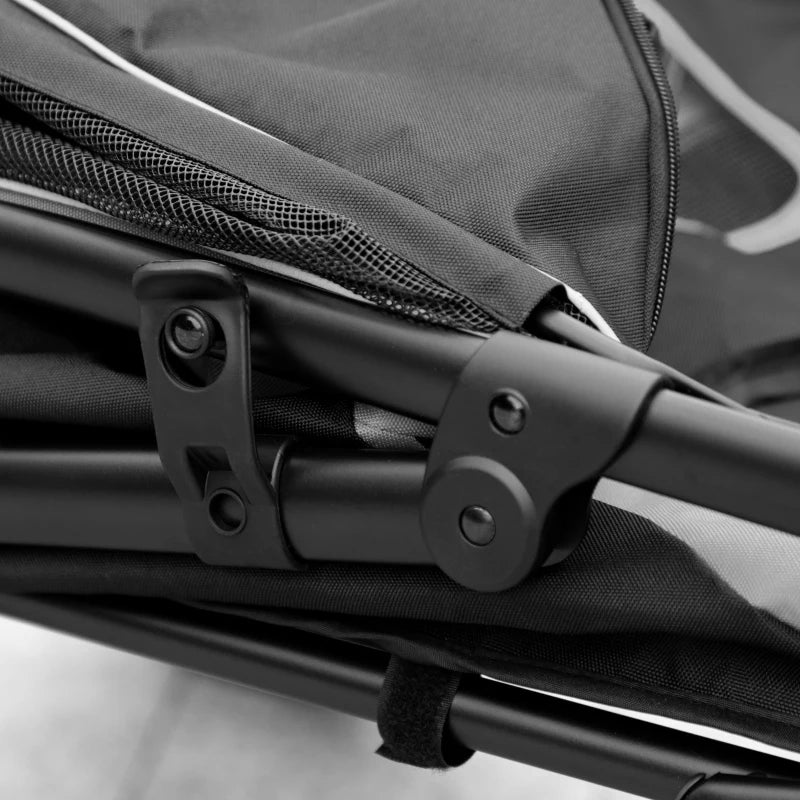 Close-up of the foldable dog stroller for large pets showcasing durable frame and secure locking mechanism