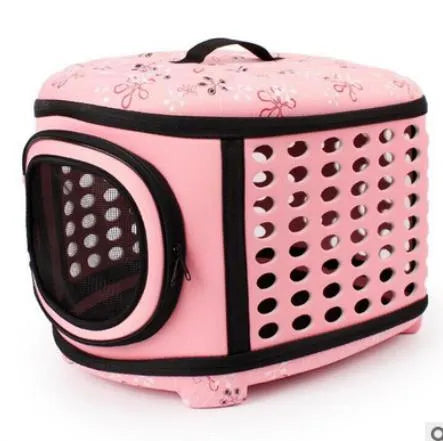 Foldable Pet Dog Cat Puppy Handbag Carrier Cage by Furr Baby Gifts in pink, perfect for pet travel, compact and stylish.