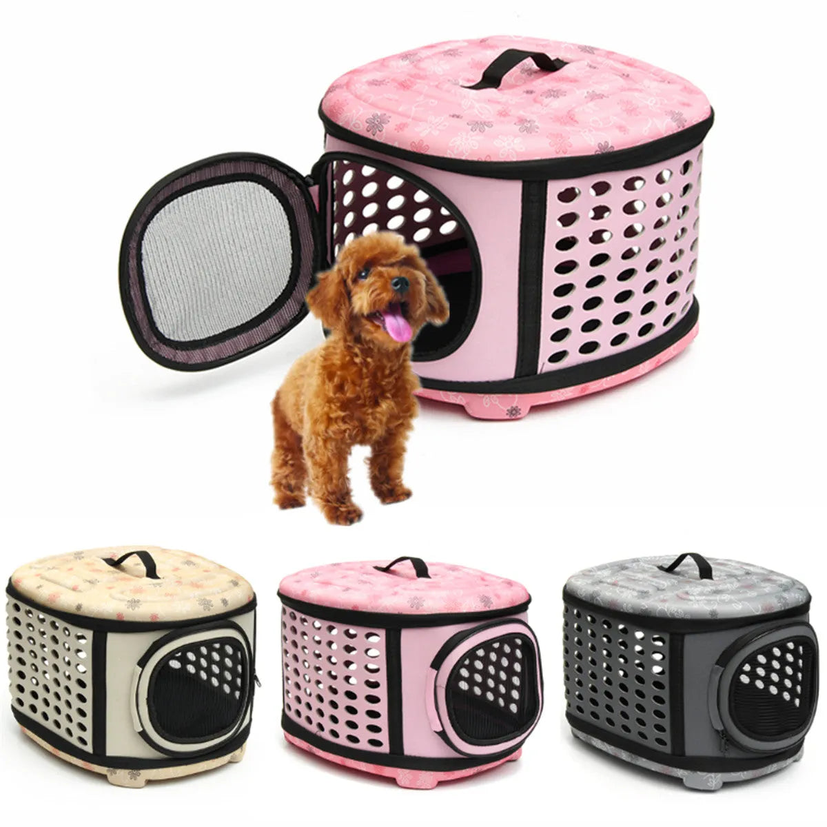 Foldable Pet Dog Cat Puppy Handbag Carrier Cage by Furr Baby Gifts in pink, perfect for pet travel, compact and stylish.