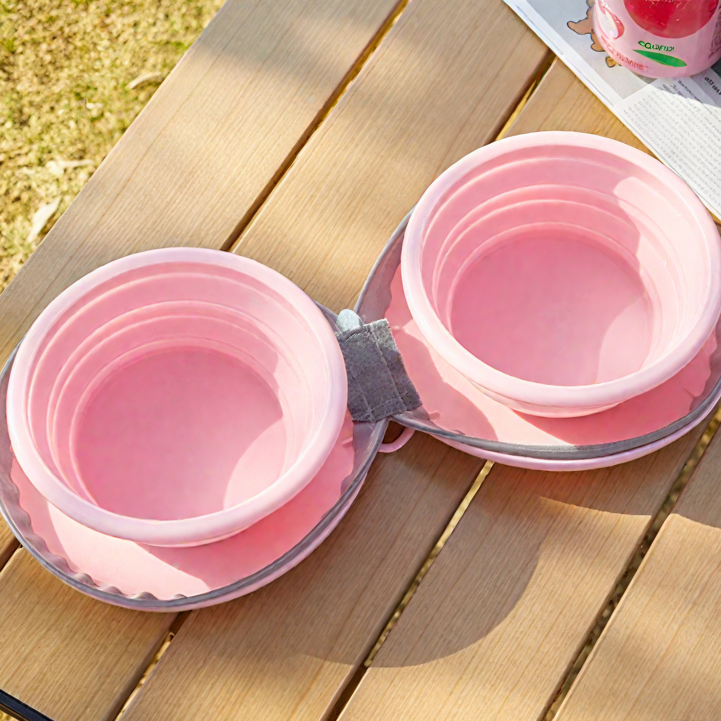 Purrfect Pet Kingdom foldable pet travel bowl in pink, perfect for outdoor adventures with your pet