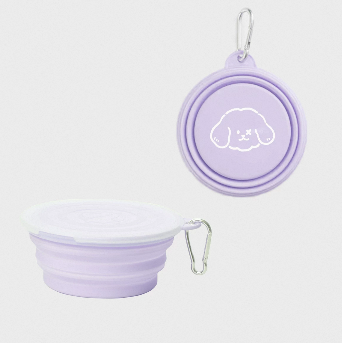 Purrfect Pet Kingdom foldable pet travel bowl in lavender with easy clip for pet owners on the go