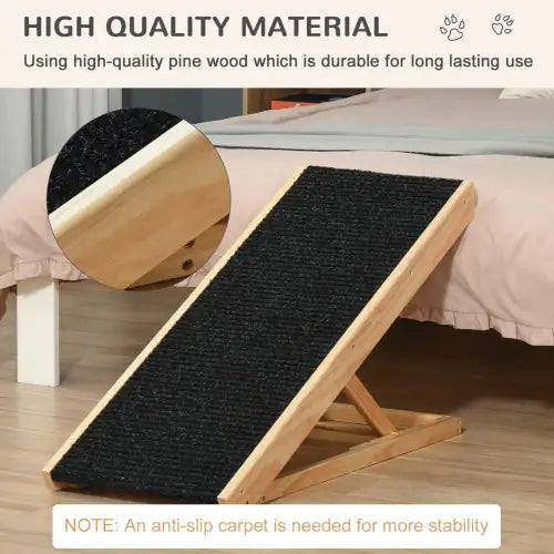 Folding wooden foldable ramp for pets with a textured surface for easy climbing