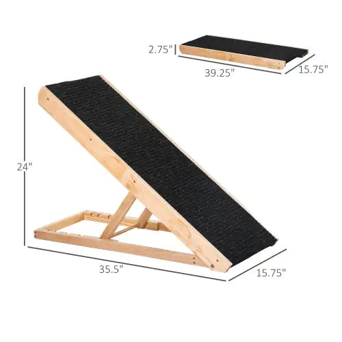 Foldable ramp for pets with a sturdy wooden frame and non-slip surface for easy access