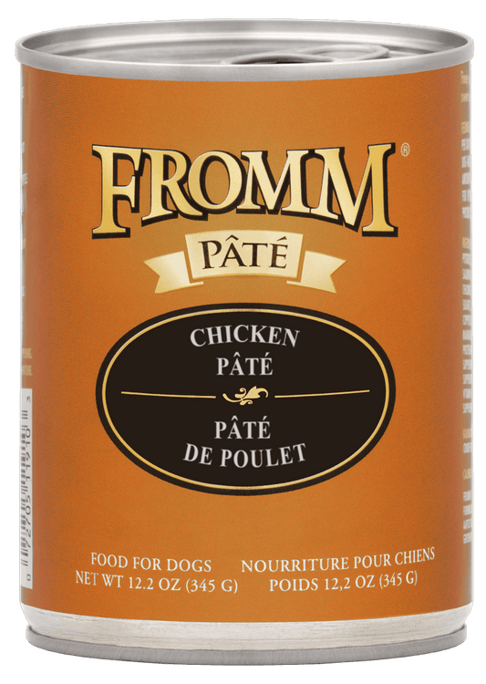 Fromm Chicken Pâté for Dogs in a 12.2 oz can, premium quality grain free beef dog food pate
