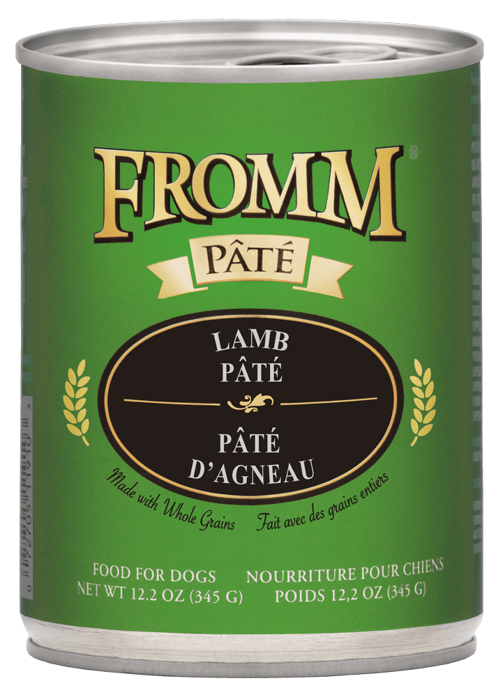 Fromm Grain Free Lamb Dog Food in a 12 oz can with rich lamb paté for dogs