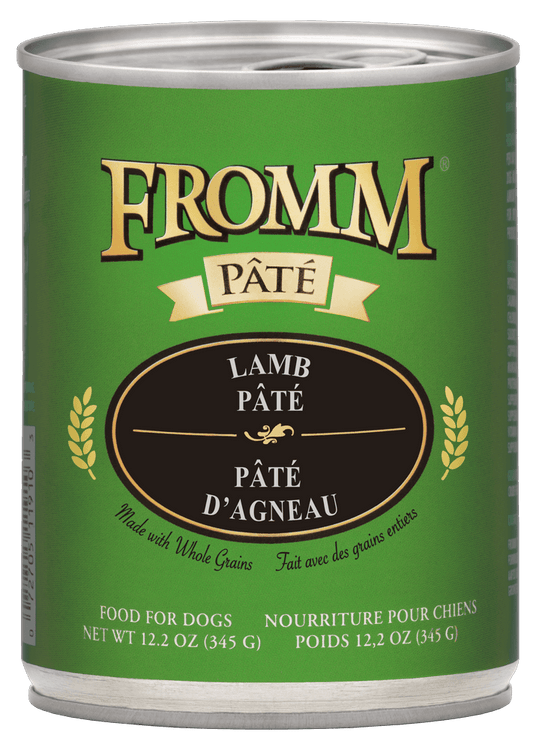 Fromm Grain Free Lamb Dog Food in a 12 oz can with rich lamb paté for dogs