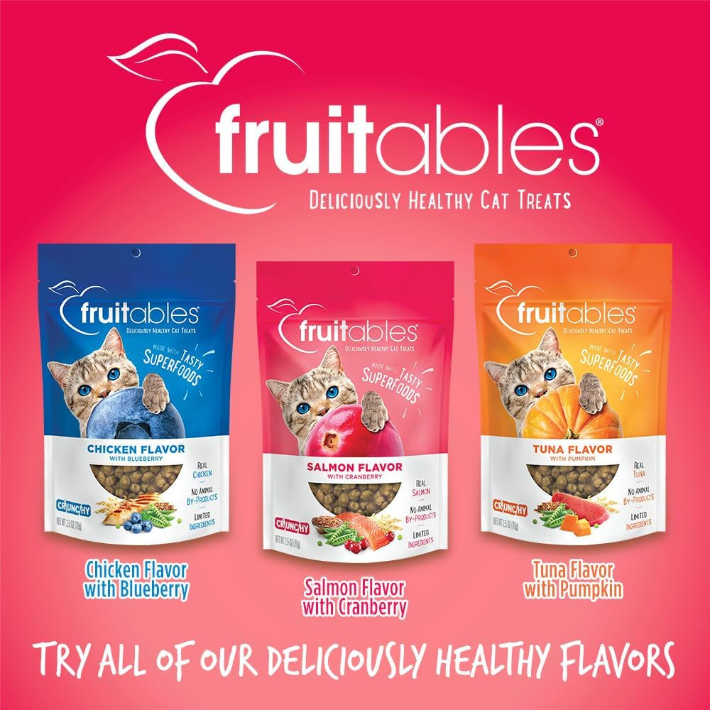 MJ's Pet Closet Fruitables Salmon Flavor Crunchy Cat Snacks in Grain Free Salmon Cat Snacks packaging