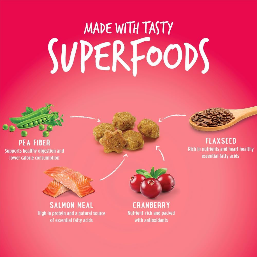 MJ's Pet Closet grain free salmon cat snacks made with pea fiber, flaxseed, and cranberry superfoods