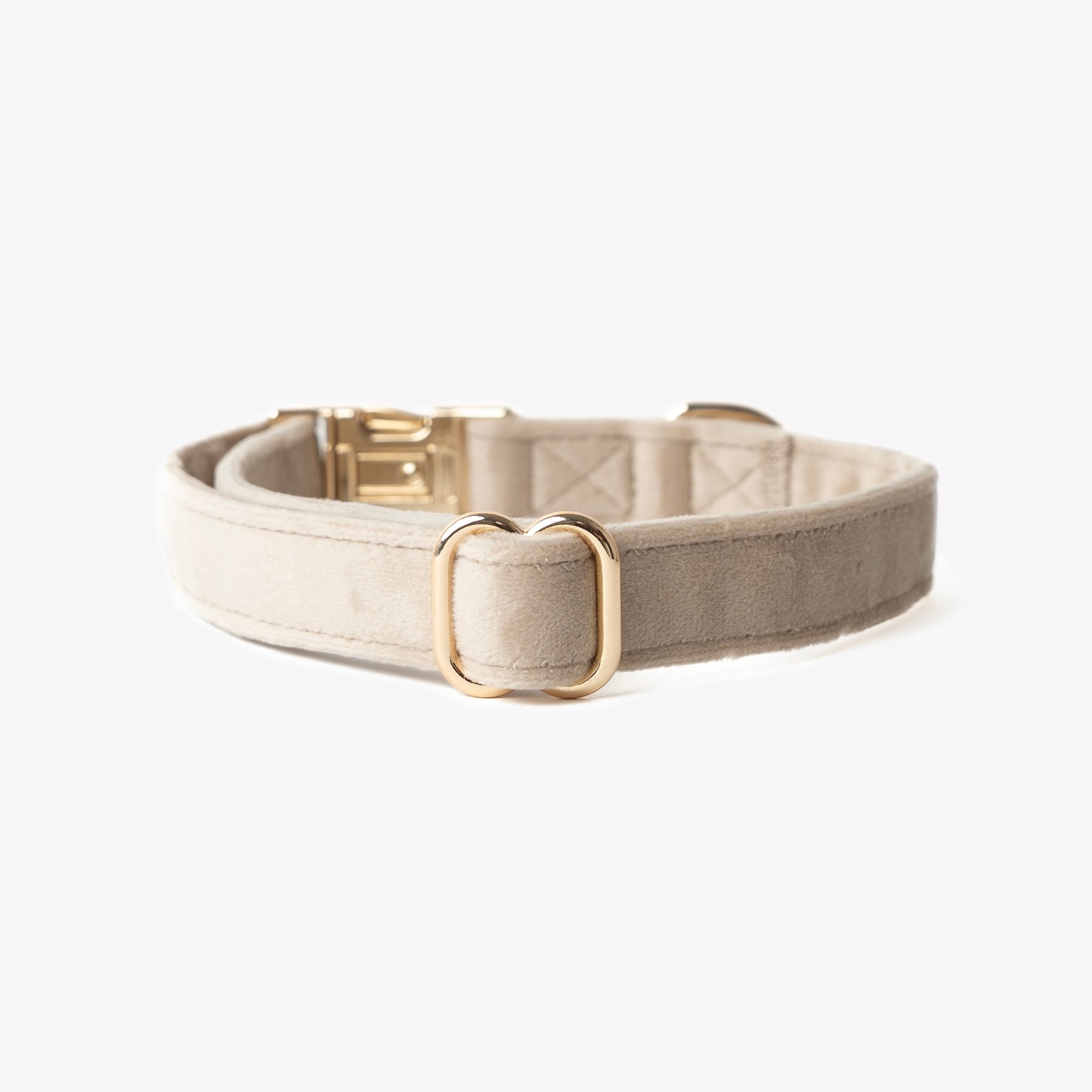 FURLOU Beige Velvet Dog Collar with Gold Hardware for Stylish Canine Fashion