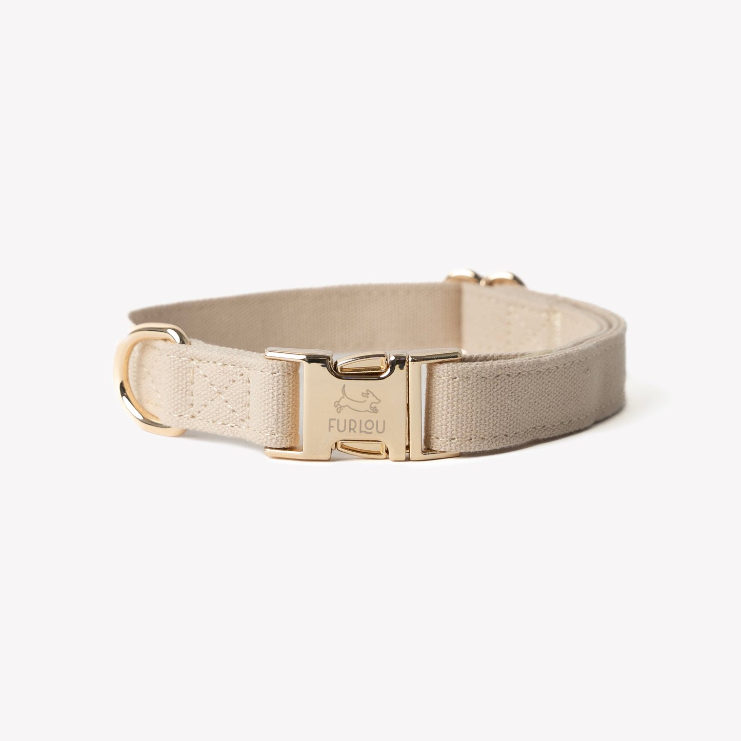 FURLOU Canvas Dog Collar in beige with adjustable clasp and durable design