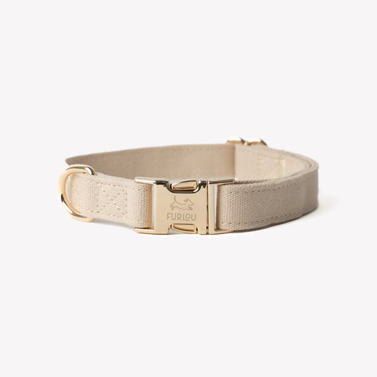 FURLOU Canvas Dog Collar in beige with adjustable clasp and durable design
