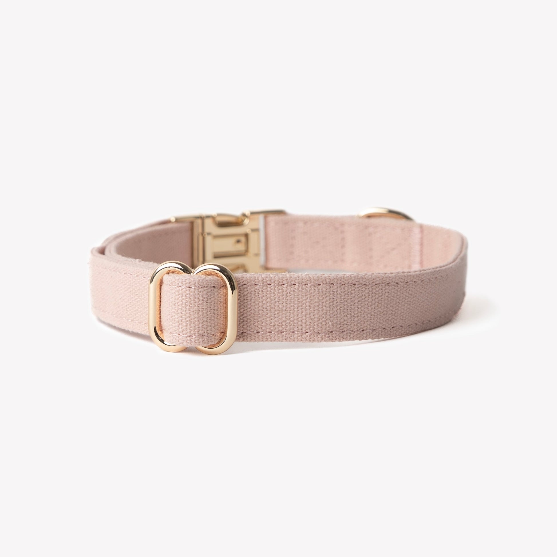 FURLOU Canvas Dog Collar in Soft Pink with Gold Buckle for Stylish Pet Wear