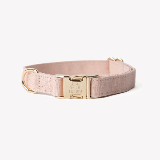 FURLOU Canvas Dog Collar in soft pink with gold hardware and adjustable design