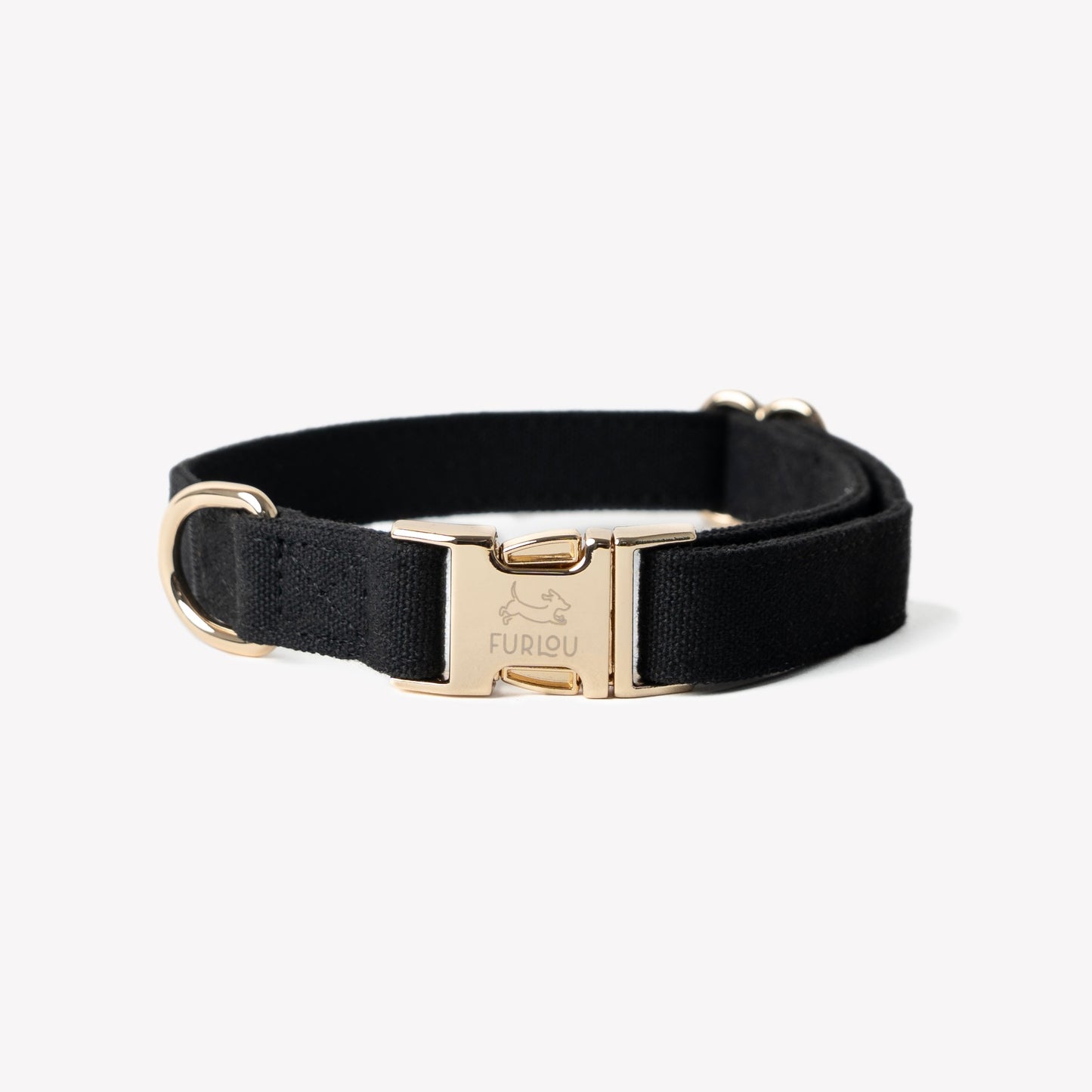 FURLOU stylish black Dog Collar made of durable canvas with a gold buckle
