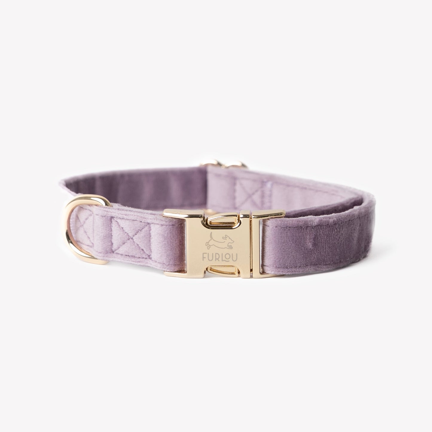 FURLOU Velvet Dog Collar in Lavender with a Gold Buckle for Stylish Pets