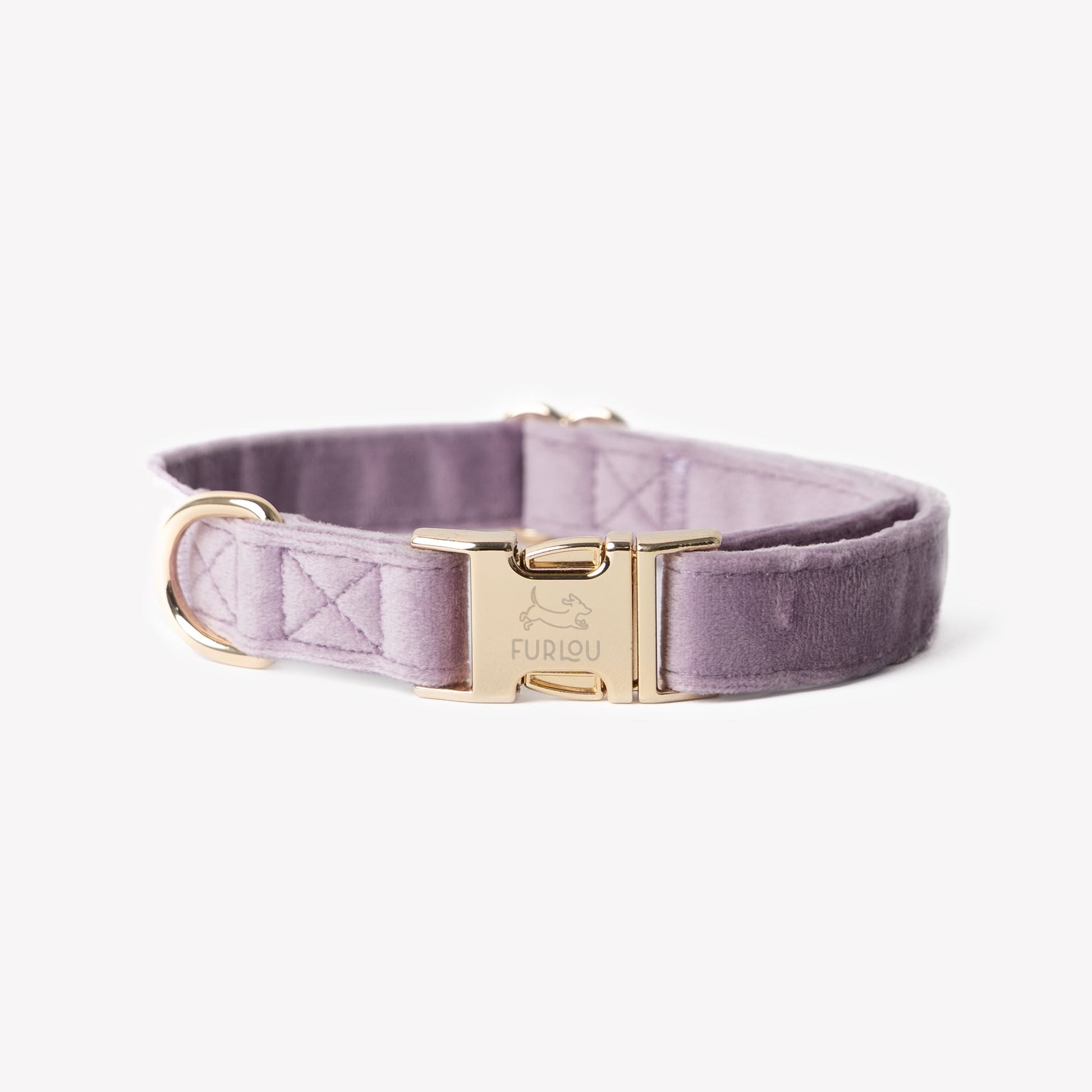 FURLOU Velvet Dog Collar in Lavender with a Gold Buckle for Stylish Pets