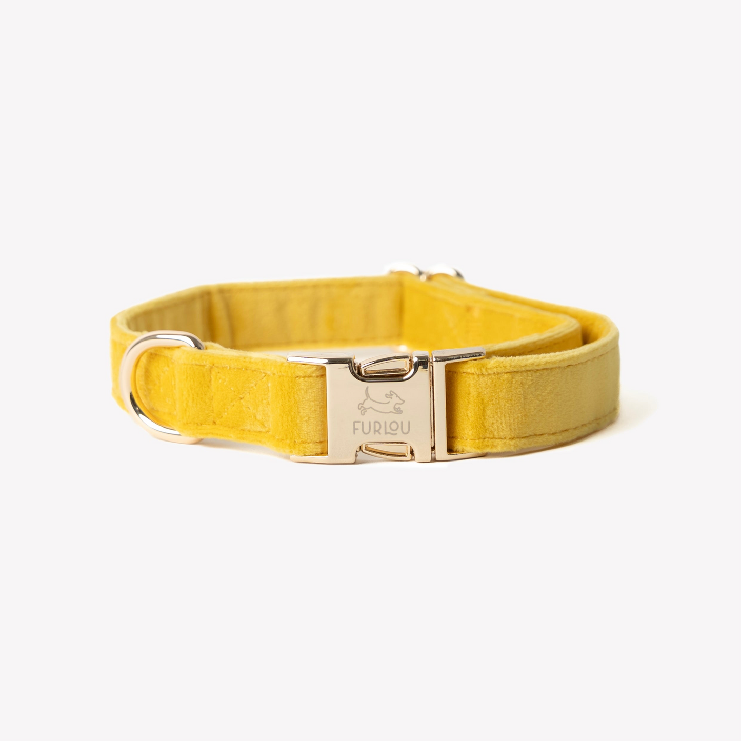FURLOU Velvet Dog Collar in yellow with a stylish design and metal buckle for comfort and durability