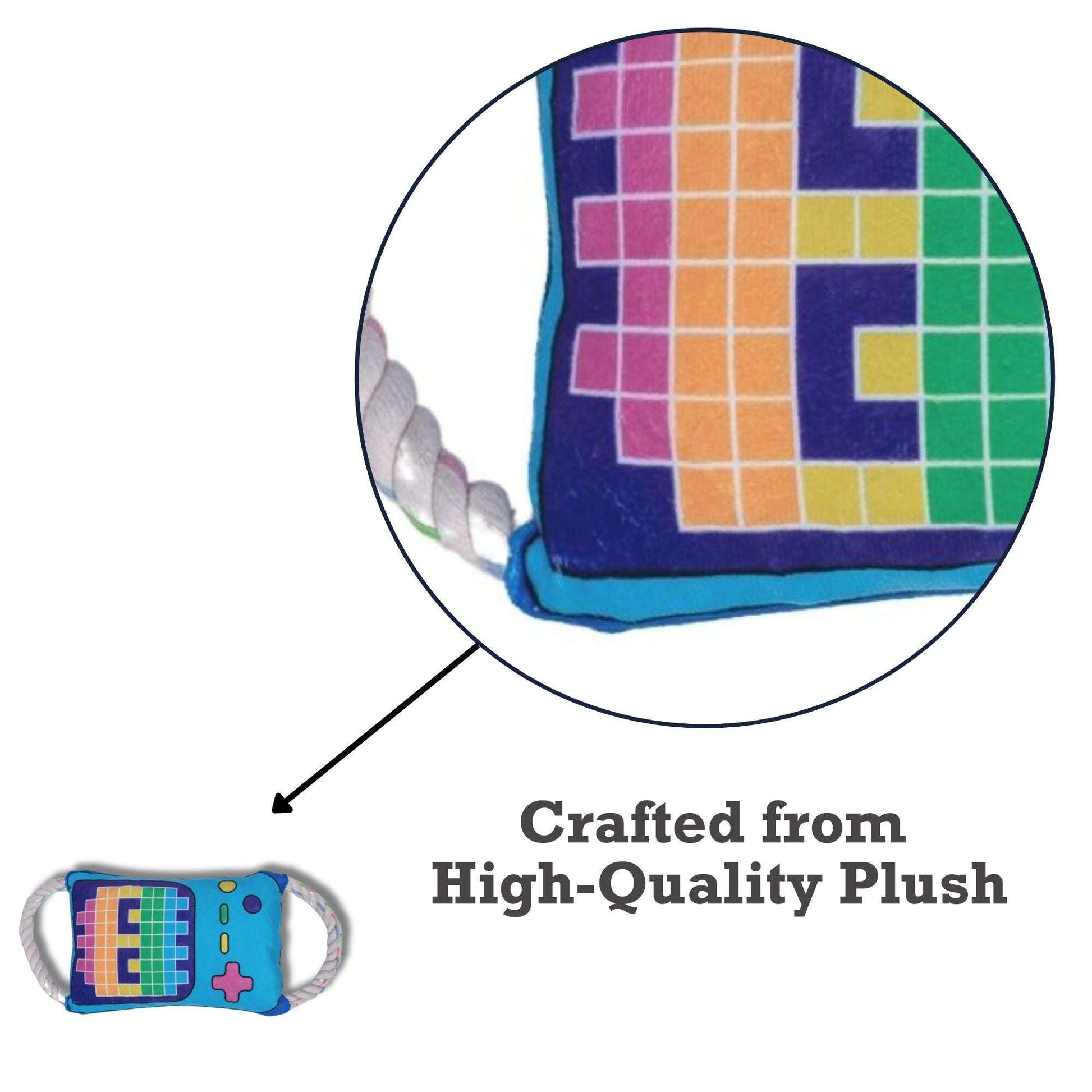 Interactive gamer plush for pets featuring a colorful design and high-quality plush material