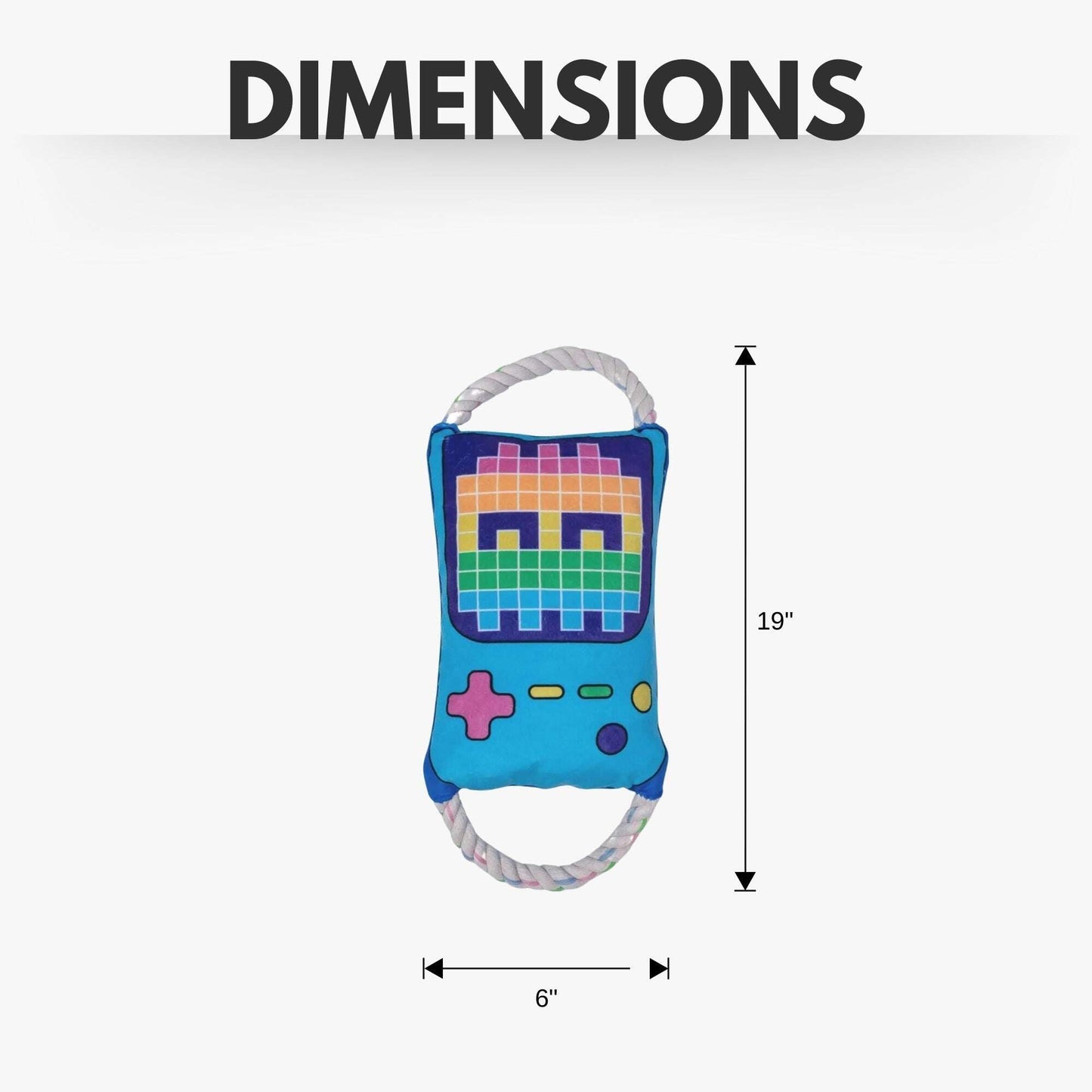 Interactive gamer plush for pets with colorful design and sturdy rope for playtime fun